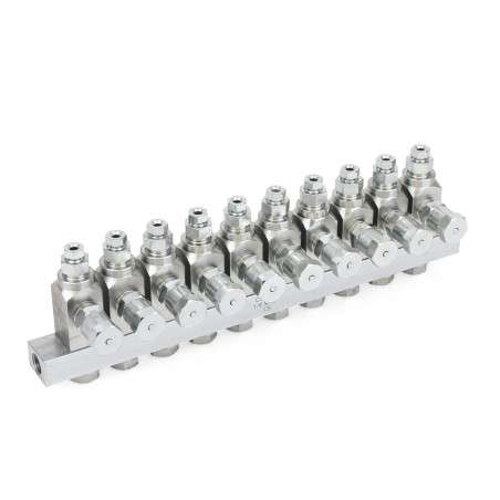 24W606 - INYECTOR DE GRASA GL-33?, ACERO INOXIDABLE, COLECTOR DE 10 INYECTORES, 1/8 NPT X 1/8
