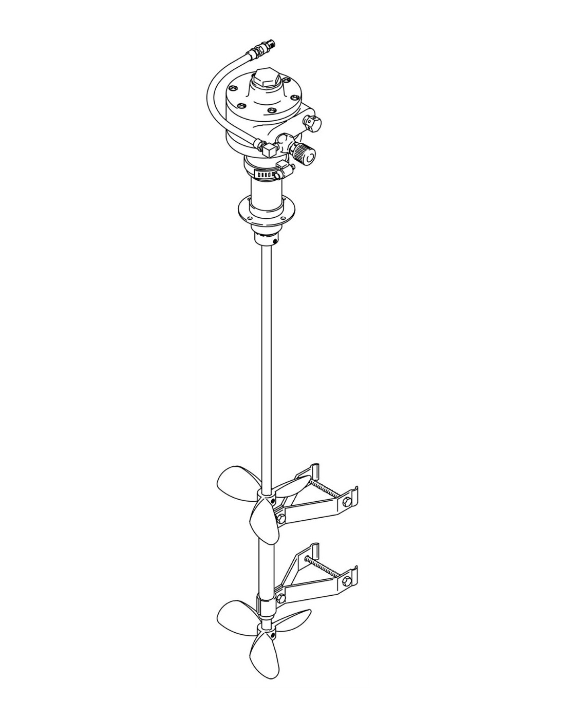 Agitador de bidón sin tubo de montaje, accionamiento neumático, 1/2 CV, 79,3 cm (31,25 pulg.) de longitud, material acero al car