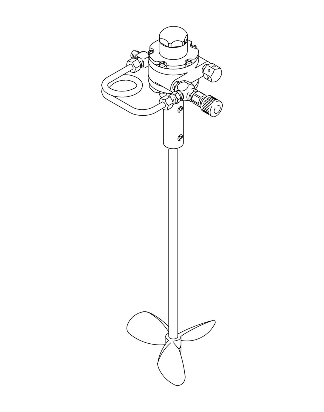 Agitador de tapa de cubo para cubos de 18 l (5 galones), accionamiento neumático, 1/4 CV, 33,6 cm (13,25 pulg.) de longitud, ace