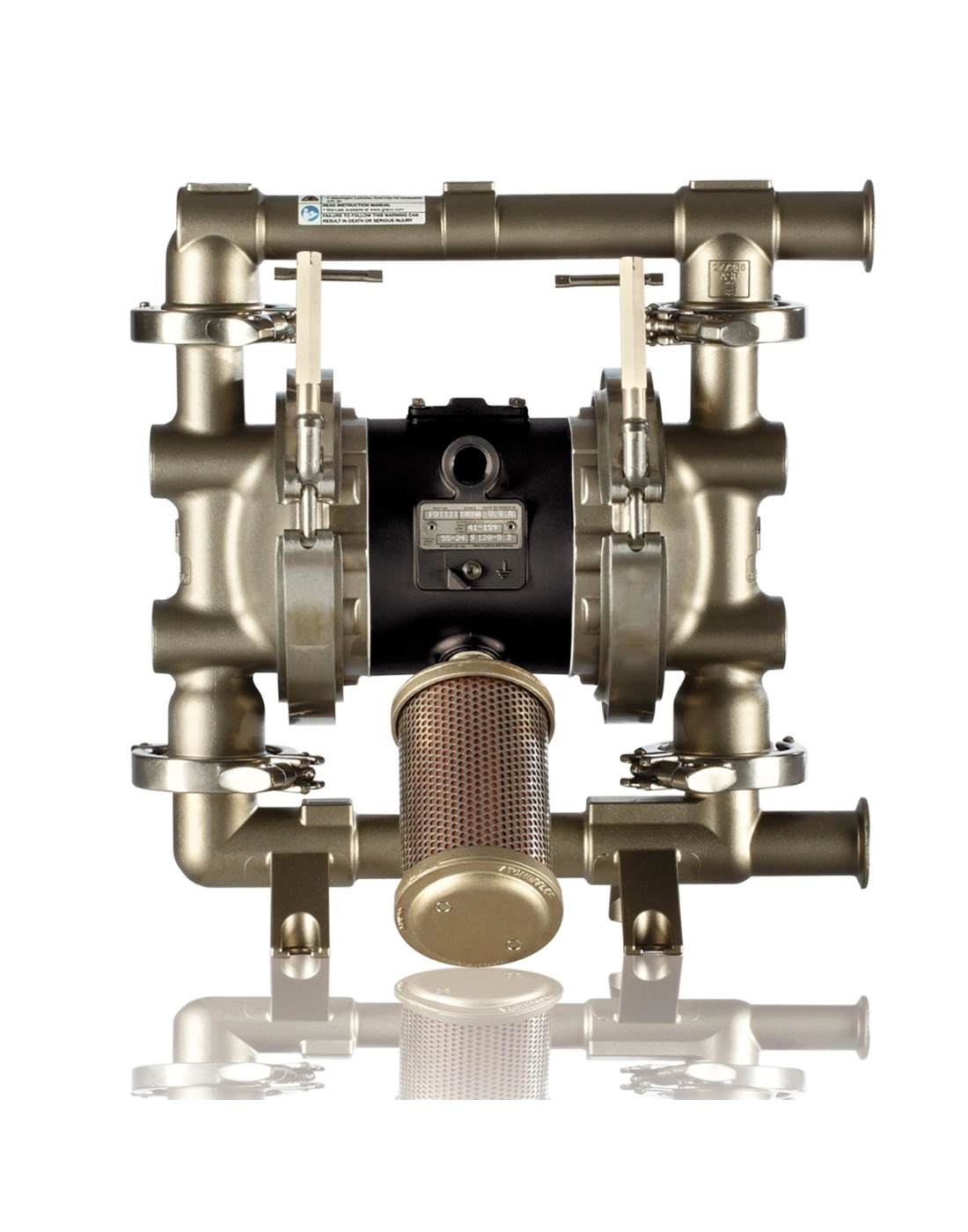 Bomba de acero inoxidable SaniForce 1590 AODD con conector de abrazadera sanitaria, asientos de SS, juntas tóricas de EPDM, bola