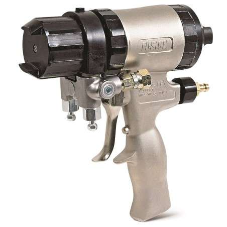 Pistola de purga mecánica Fusion de abanico plano, tamaño de orificio de 0,61 mm (0,024 pulg.) y cámara de mezcla con puerto de 