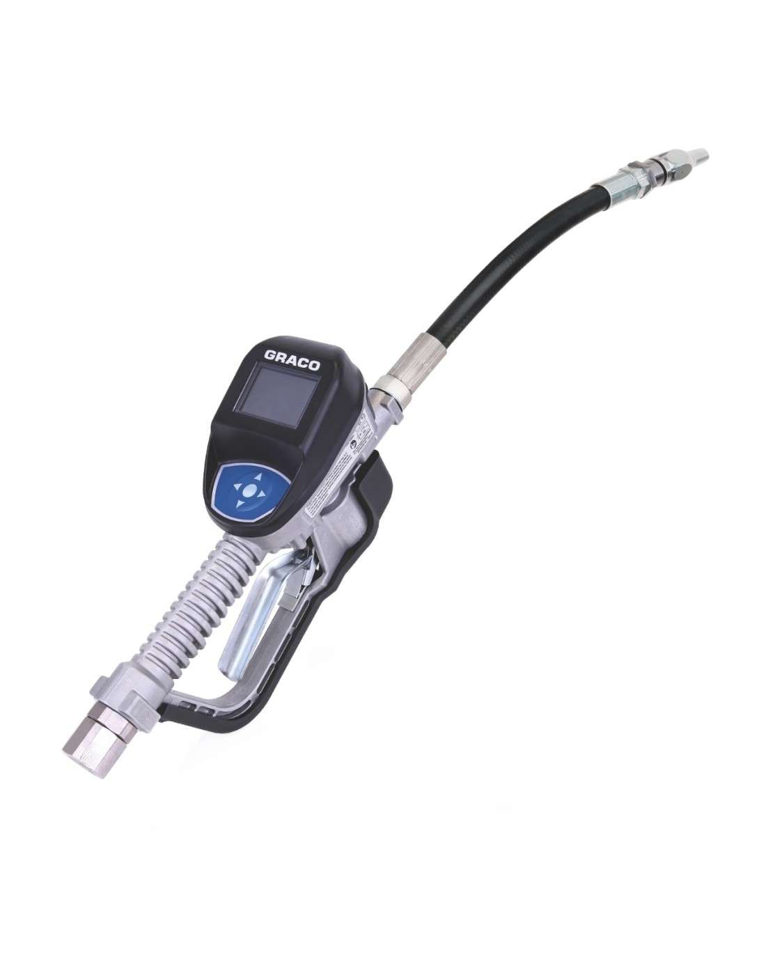 Válvula dosificadora con medidor Pulse® para aplicaciones de aceite: NPT de 1/2 pulg, extensión flexible, boquilla de alto cauda