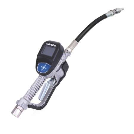Válvula dosificadora con medidor Pulse® para aplicaciones de aceite: NPT de 1/2 pulg, extensión flexible, boquilla de alto cauda