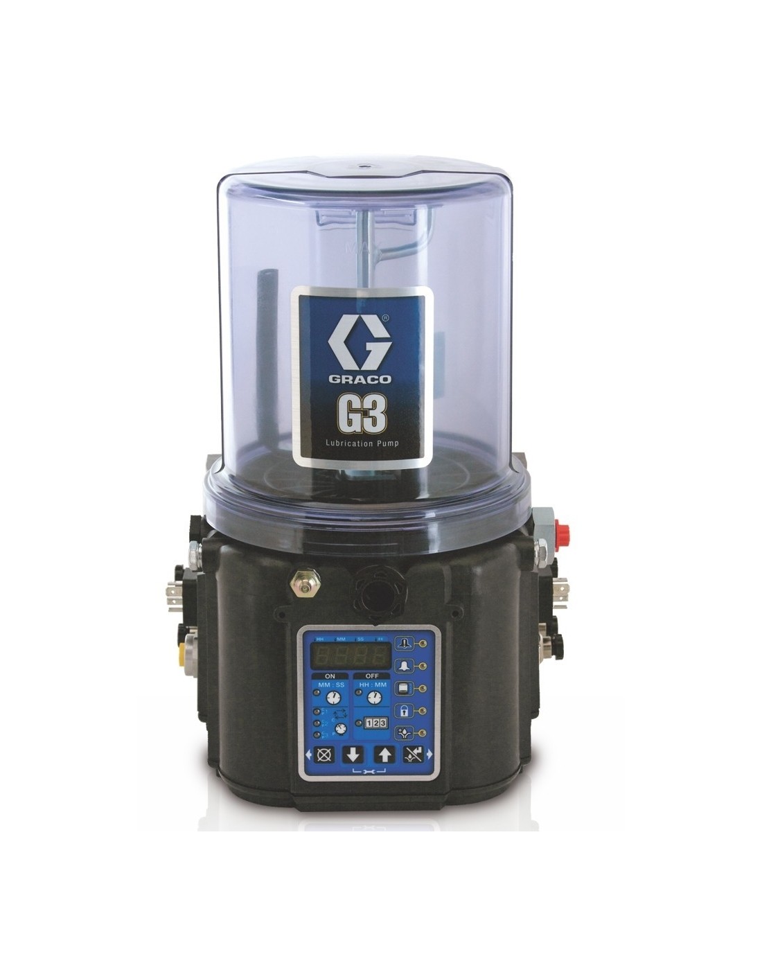 Bomba lubricadora de aceite G3? Max, 90-240 VCA, 2L, bajo nivel con controlador, 2 sensores, DIN, conteo de la máquina, válvula 