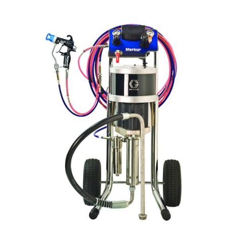 Sistema asistido por aire Merkur 30:1, caudal de fluido de 1,5 lpm (0,4 gpm), montaje en carro, pistola PerformAA 50, controles