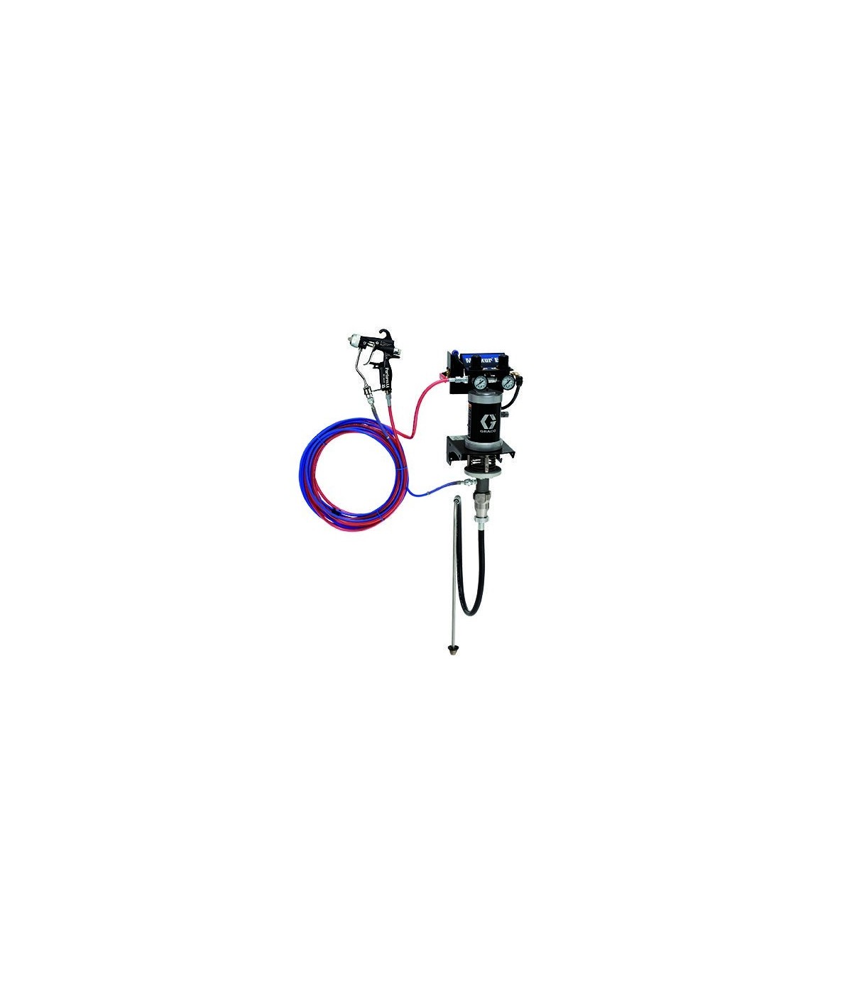 Sistema asistido por aire Merkur 30:1, caudal de fluido de 1,5 lpm (0,4 gpm), montaje en carro, pistola PerformAA 50, controles 