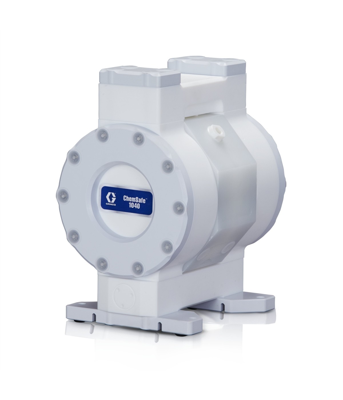 Bomba neumática de doble diafragma ChemSafe 1040 con asiento de PTFE, bola de PTFE, diafragma de PTFE sobremoldeado, ruta de flu